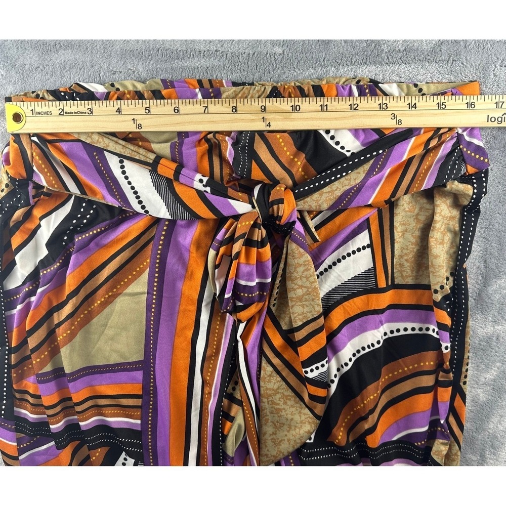 Robert Louis Wide Leg Pants XL Orange Purple Abstract Geometric Print Tie Waist - Picture 8 of 9